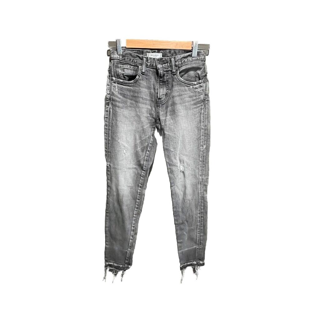 Moussy Vintage Gray Distressed‎ Raw Fray Hem Skinny Women's Jeans Size 25